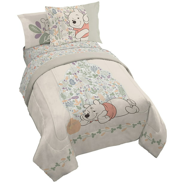 Kids Bedding Teen Comforter Set Girls Children Bed in a Bag Winnie The Pooh,Duvet Cover and Pillowcase and Flat Sheet and Comforter,Full Queen Size,5 Piece